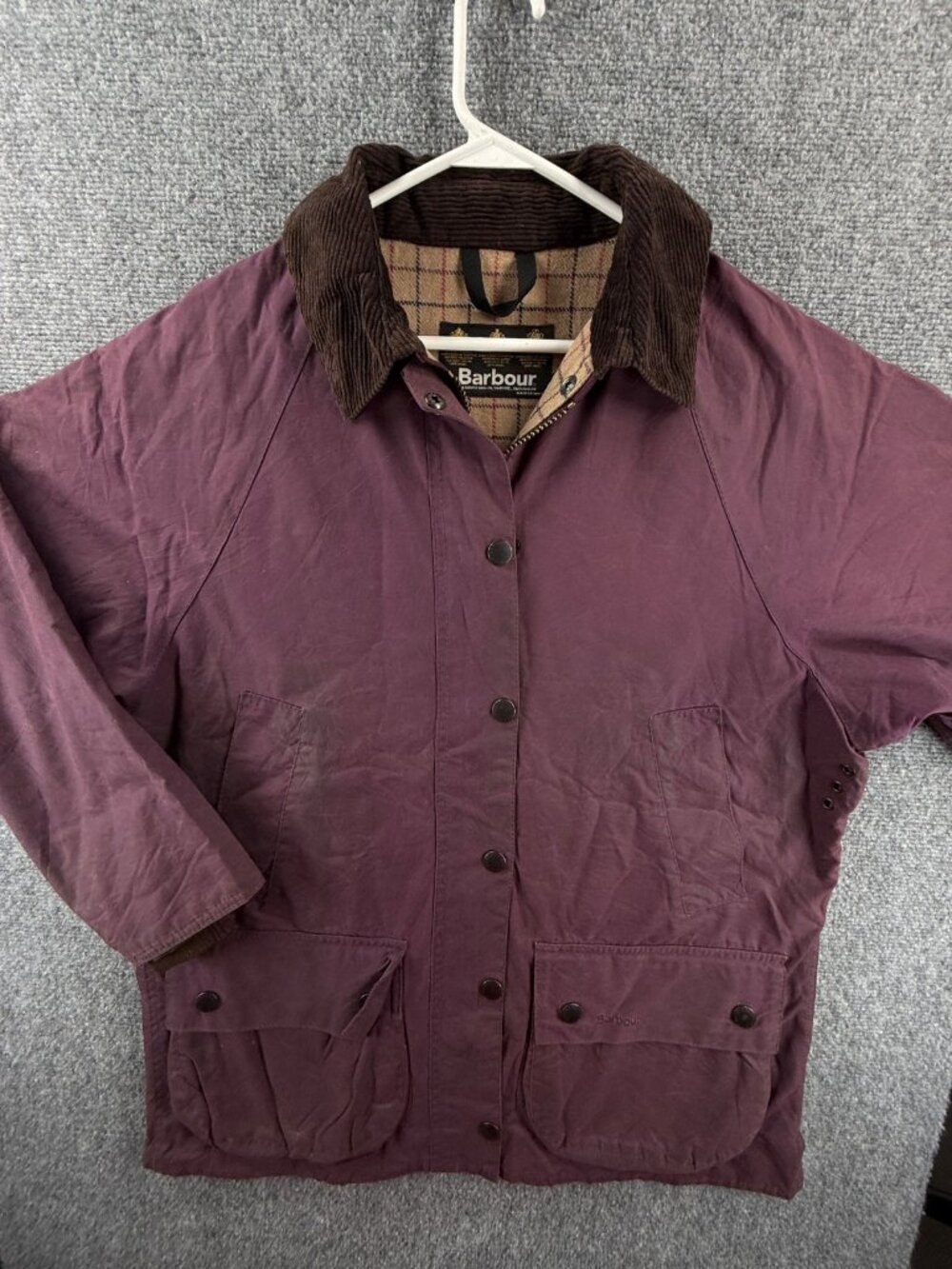 Barbour L99 Winter Bedale Wax Jacket Women PURPLE Zip Collared Lined Size 10 US